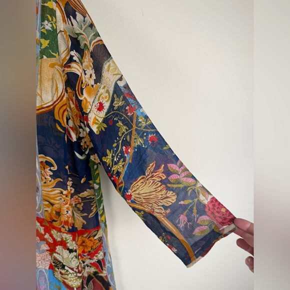 Citron of Santa Monica Silk Button Up Colorful Floral Blouse 1X BOHO **SEE NOTES - Picture 3 of 13